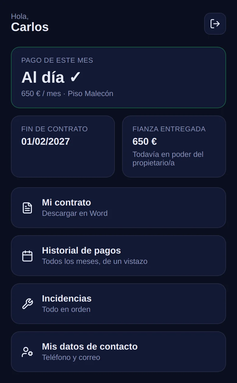 Panel del Portal del Inquilino de Susalquia, visto desde el móvil